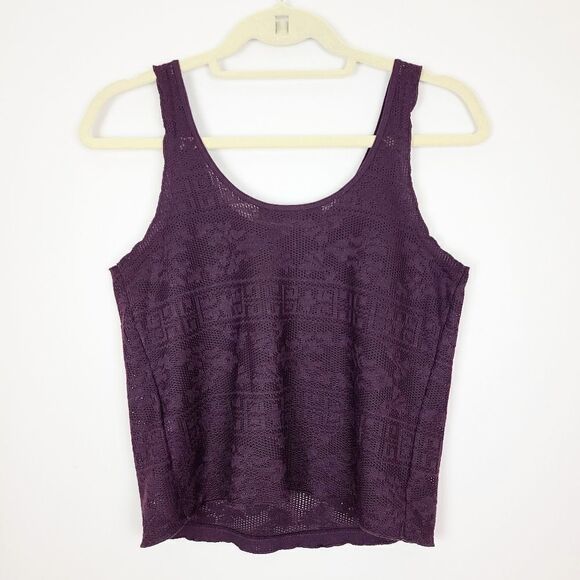 Topshop Petite Wine Red Purple Lace Print Semi Sheer Tank Top Size 6 Petite - Picture 10 of 16